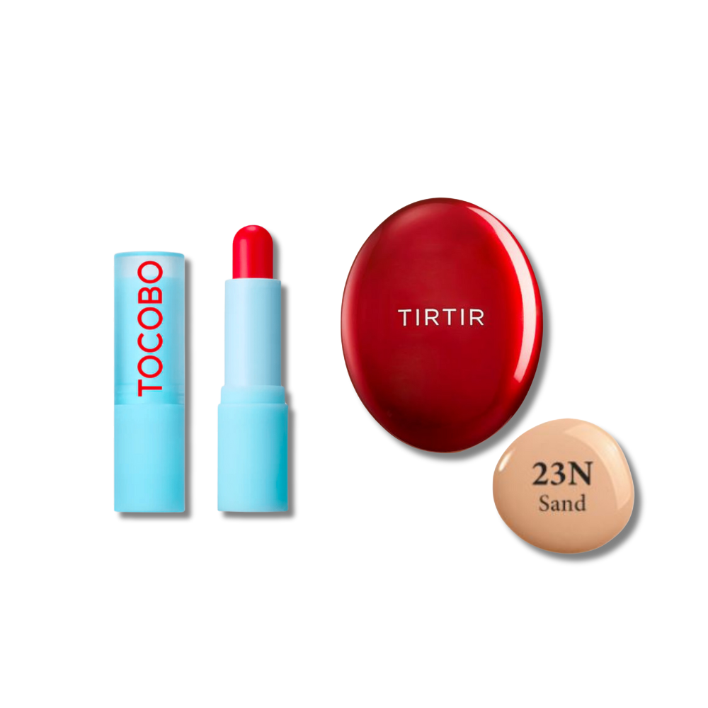 Tirtir Red Cushion 23N Sand + TOCOBO Bálsamo Labial 011 Flush cherry