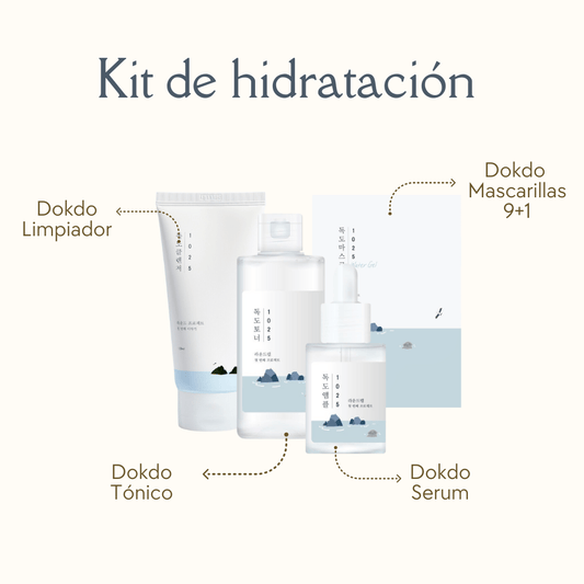 KIT DOKDO Hidratación (Limpiador + Tónico + Serum + Mascarillas 10 piezas) - Round Lab - NADAUN -
